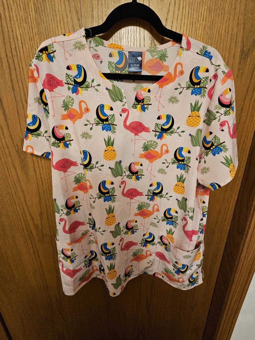 WonderWink Pink Tropical Print Medical Scrub Top - Flamingo & Toucan